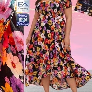 Torrid Plus Size Maxi Challis Off-Shoulder Floral Dress Hi-Low Hem